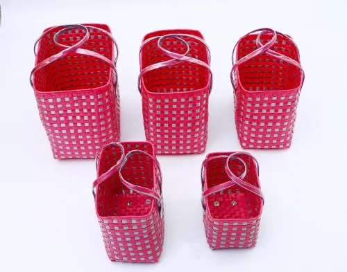 Chettinad Pink and Grey  Regular Baskets With Lid-Set of 5